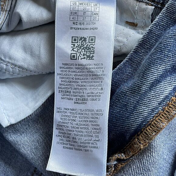 GUESS Reda Size 27 Fold Over High Waist Straight Mom Jeans Belted Medium Wash - Picture 8 of 10